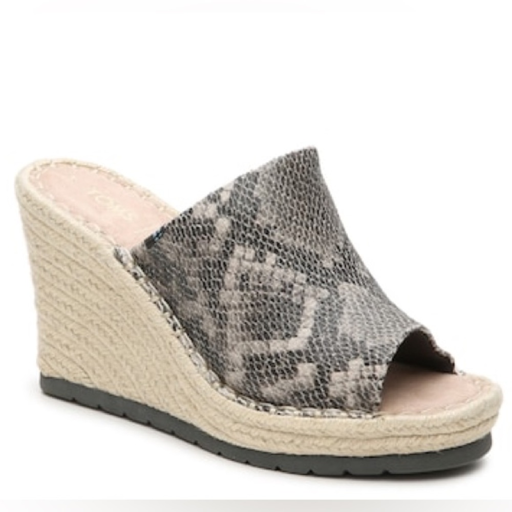 Toms Black and Cream Snakeskin Wedges